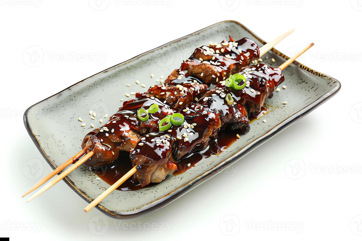 AI generated Teriyaki served on a plate isolated on a white background photo