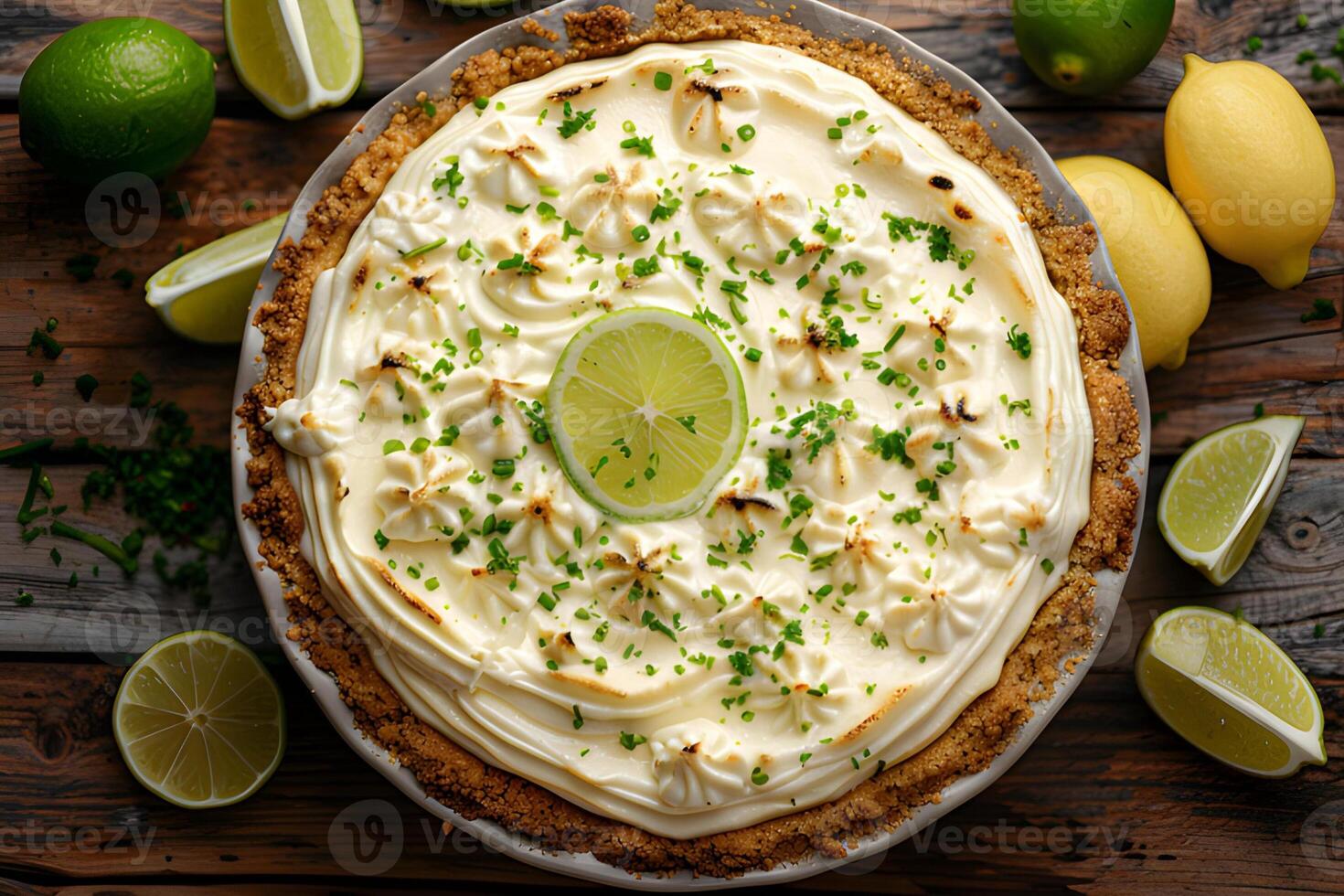 AI generated Key Lemon Pie on a Wooden Background photo