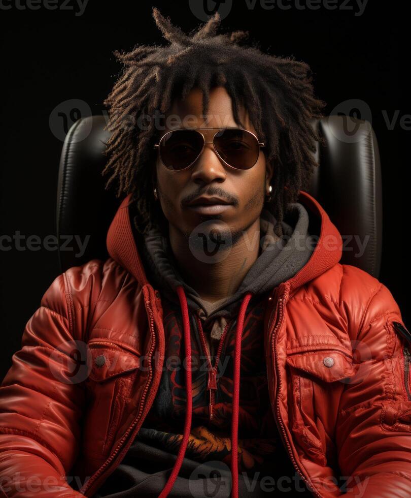 AI generated Man With Dreadlocks Sitting in Chair photo
