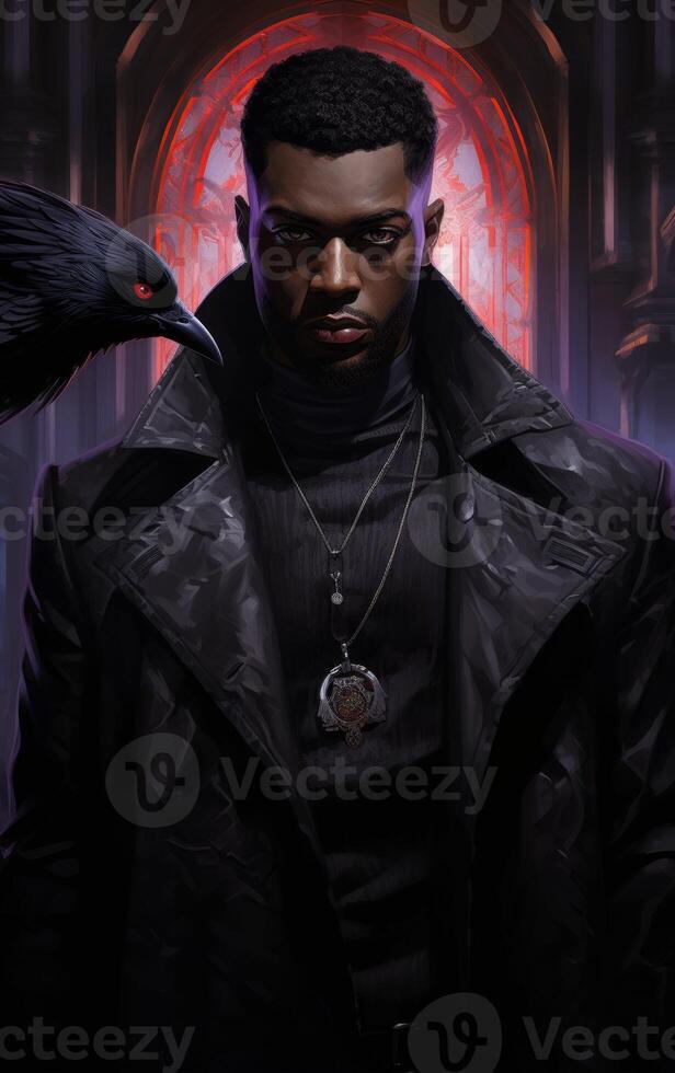 AI generated Man With Crow Perched on Shoulder photo