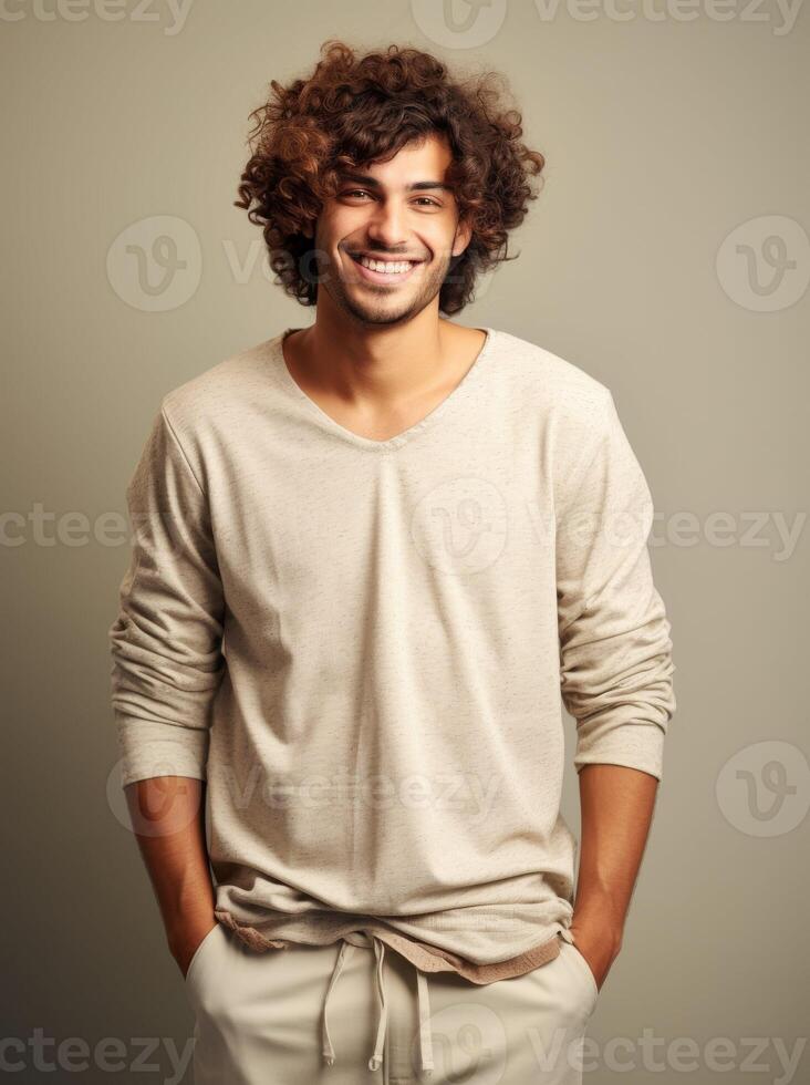 AI generated Curly-Haired Man in Sweater and Pants photo