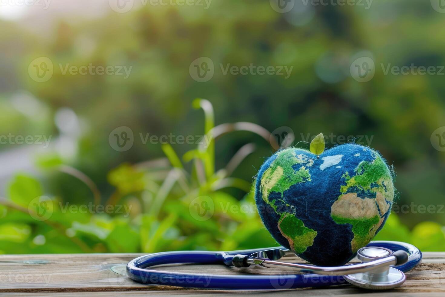 AI generated globe and stethoscope background, World health day banner photo