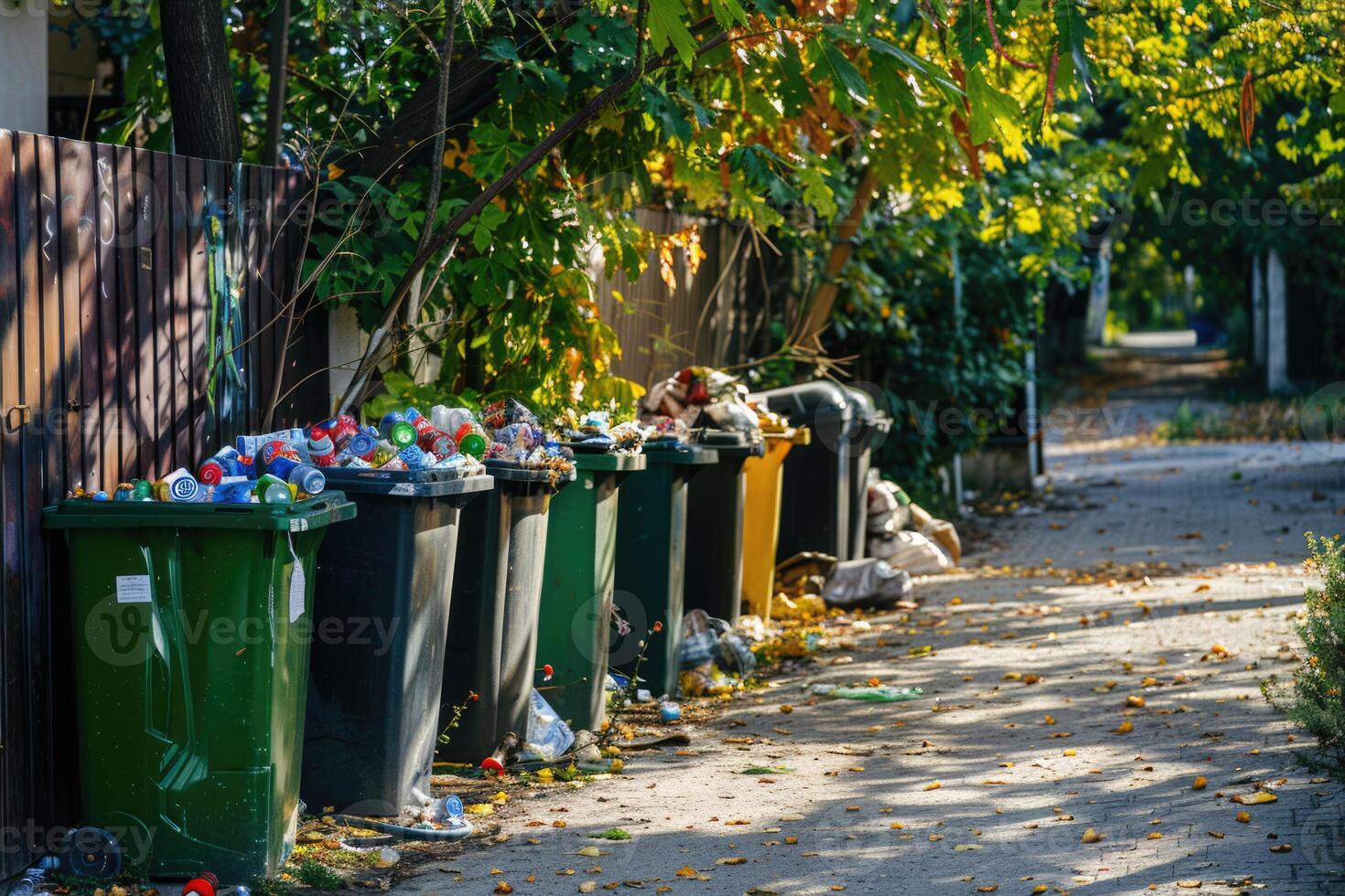 AI generated Waste sorting garbage bins, trash cans. Sorting garbage. ecology rubbish recycling photo
