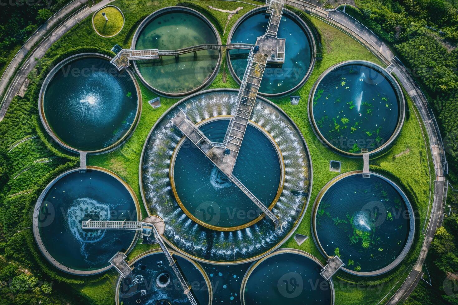 AI generated water treatment plant, Treatment facilities. Recycling. Waste processing water treatment plant photo