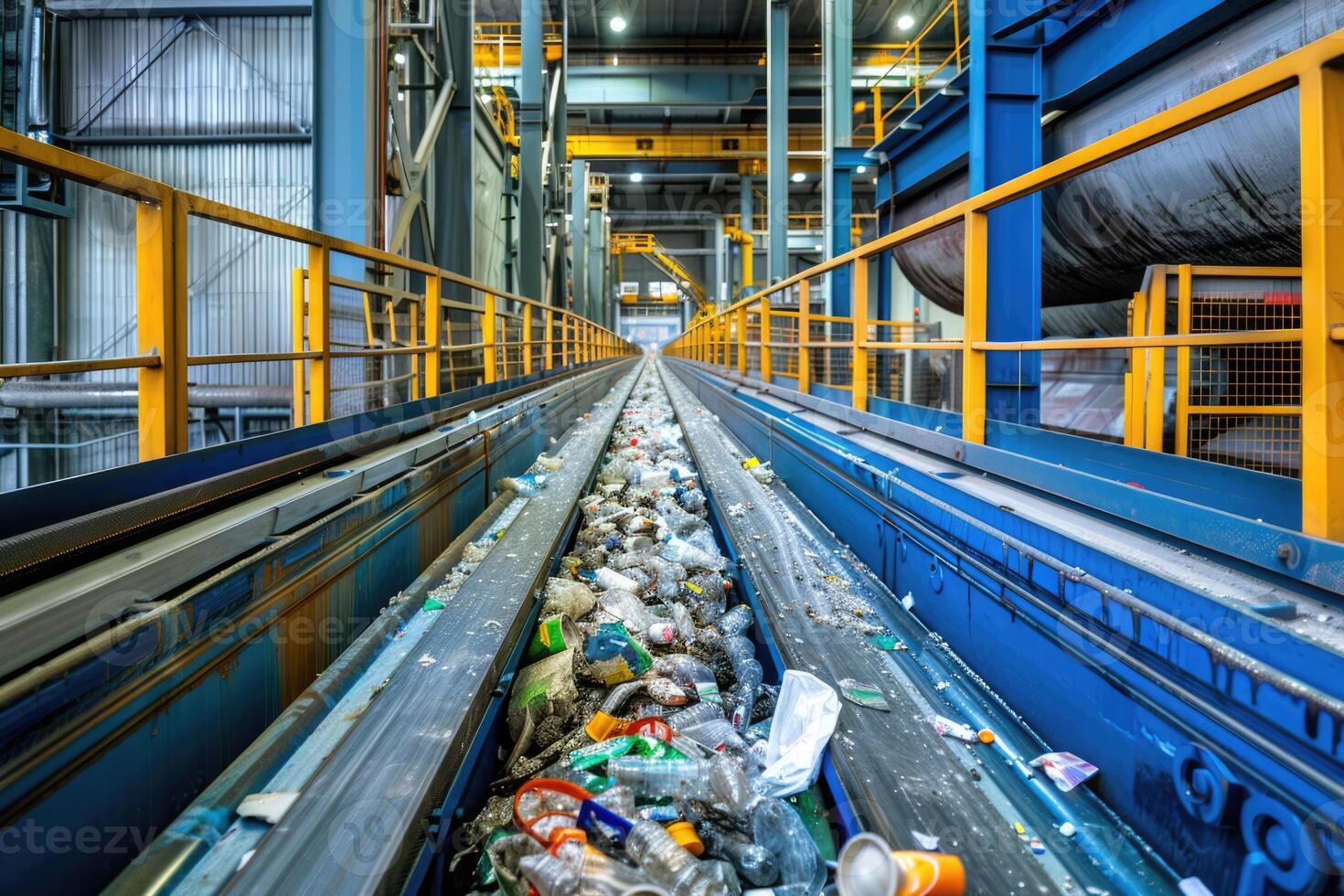 AI generated Recycling line for waste and secondary materials. sorting trash. plastic Garbage recycling conveyor photo