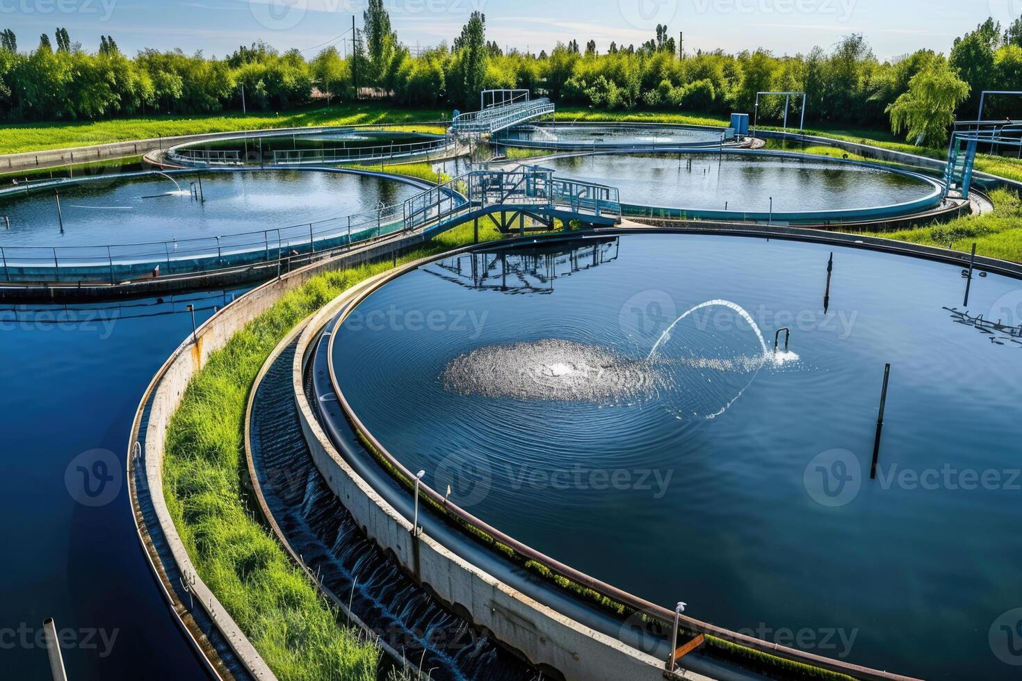 AI generated water treatment plant, Treatment facilities. Recycling. Waste processing water treatment plant photo