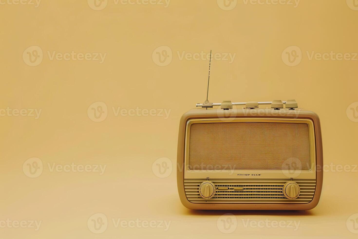 AI generated retro radio on pastel background, music recorder, nostalgia, World Amateur Radio Day, space for text photo