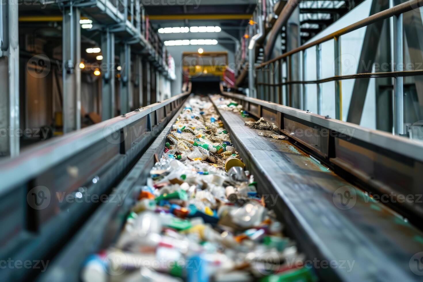 AI generated Recycling line for waste and secondary materials. sorting trash. plastic Garbage recycling conveyor photo