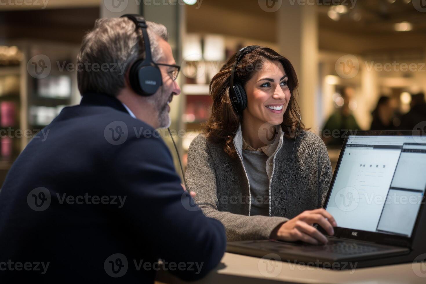 AI generated Man and Woman Working Together at Table With Laptop photo