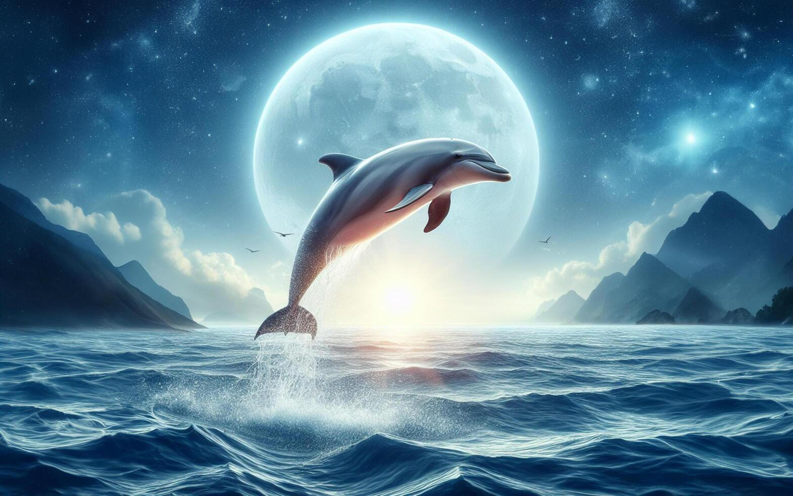 AI generated Dolphins leap out of the water. Sea surface. Fish jump out of the water. ocean sea surface photo