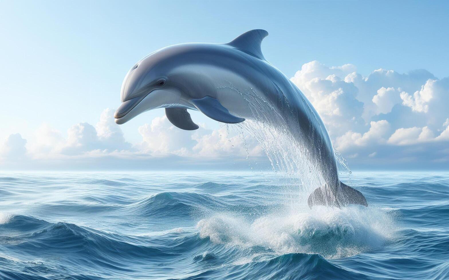 AI generated Dolphins leap out of the water. Sea surface. Fish jump out of the water. ocean sea surface photo