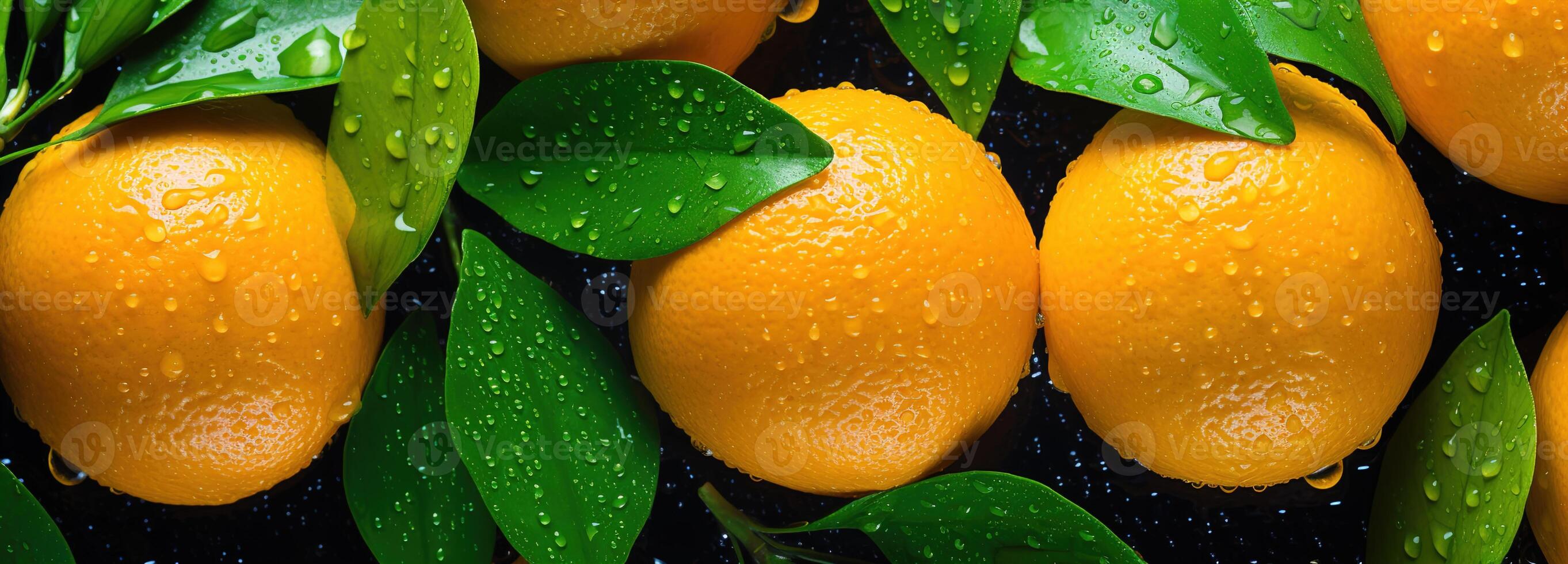 AI generated Juicy orange with leaves, highlighting the detailed patterns and refreshing droplets of water on a richly colored citrus fruit background photo