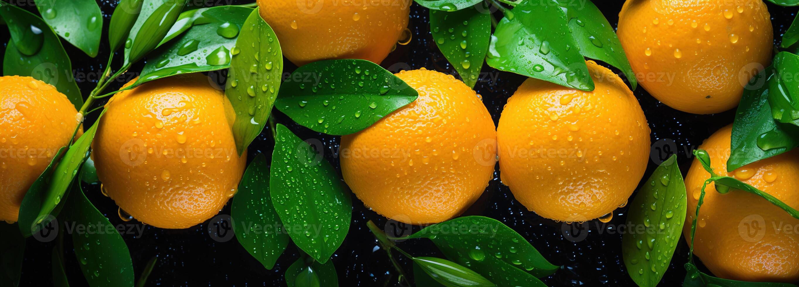 AI generated Juicy orange with leaves, highlighting the detailed patterns and refreshing droplets of water on a richly colored citrus fruit background photo