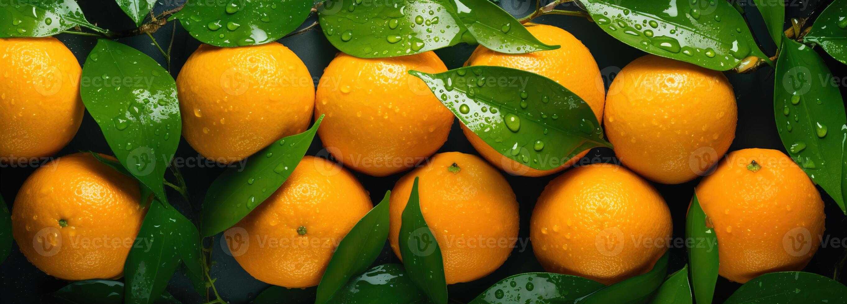 AI generated Juicy orange with leaves, highlighting the detailed patterns and refreshing droplets of water on a richly colored citrus fruit background photo