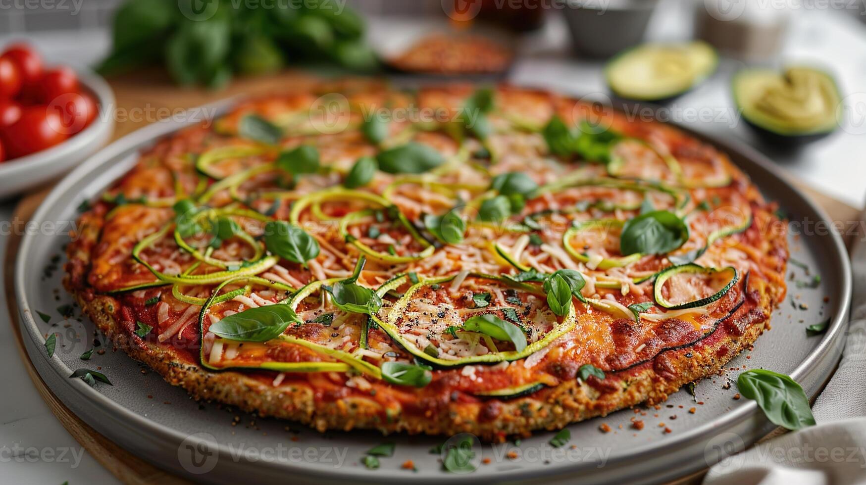 AI generated A Meal of Gluten-Free Pizza and Keto Zucchini Noodles, Ensuring Taste Without Compromise for Special Diets. photo