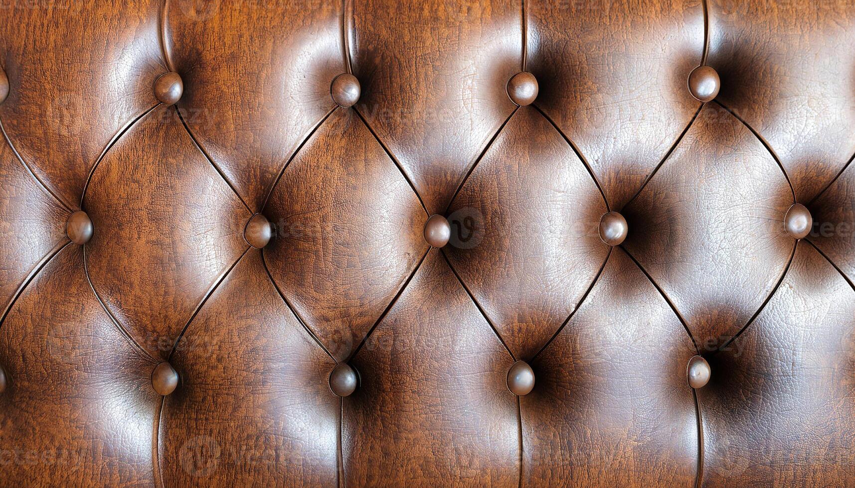 AI generated Vintage leather Sofa Button for textured background, Detailed close up of a brown leather headboard, leather tufted surface adorned with buttons photo