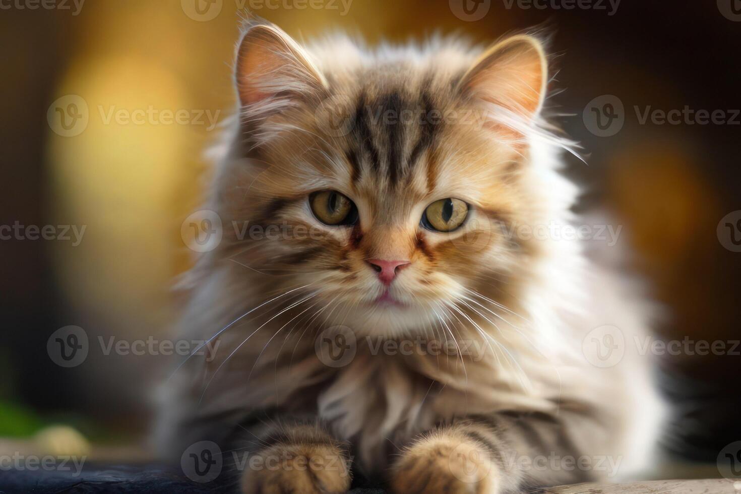 AI generated a fluffy cat is sitting on a rock photo