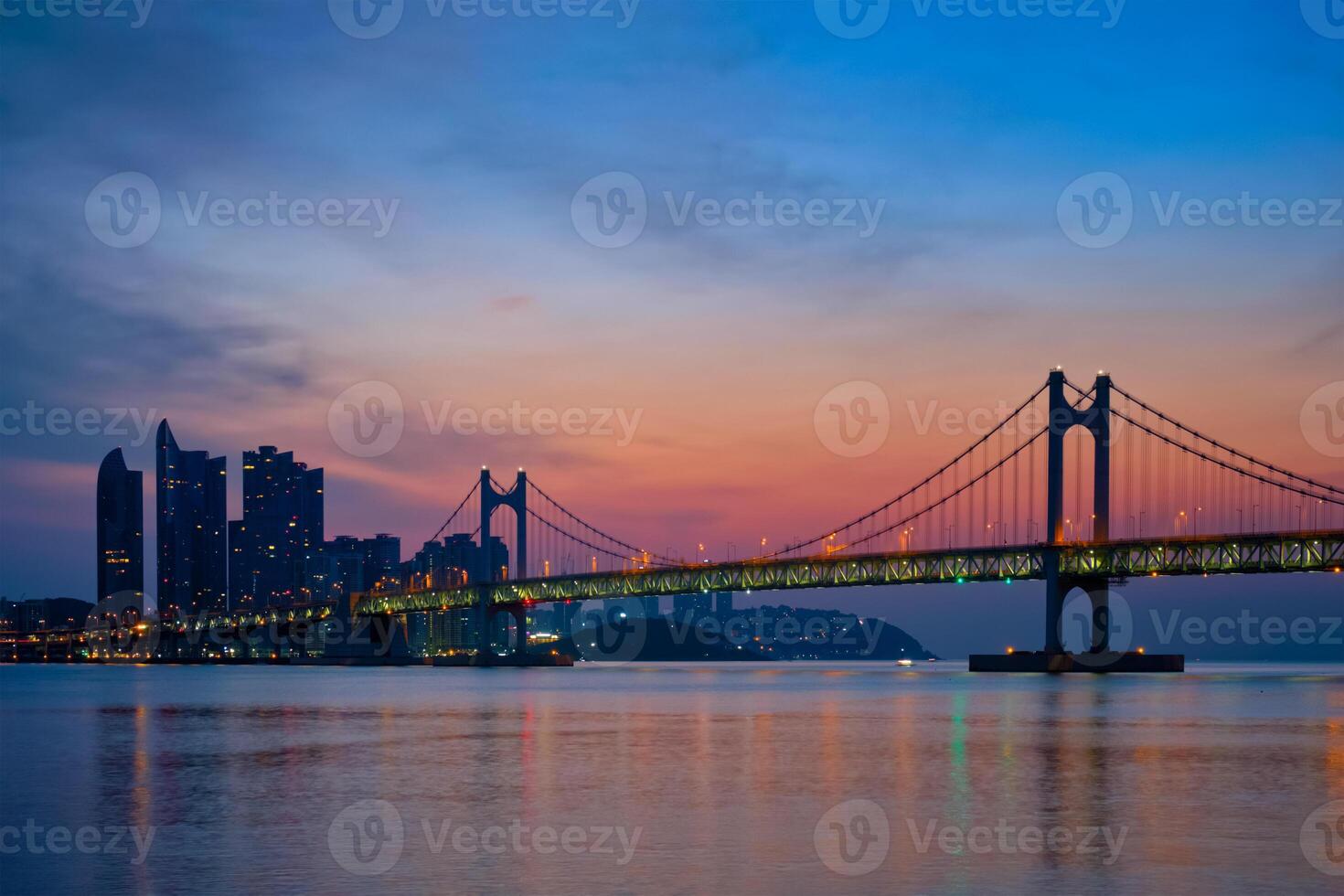 Gwangan Bridge on sunrise. Busan, South Korea photo