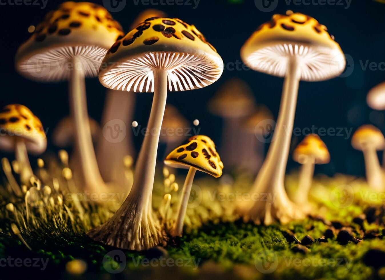 AI generated Macro photo of mushroom house with light