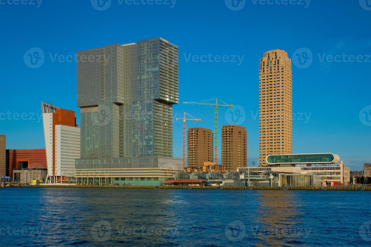 Rotterdam skyscrapers skyline view over of Nieuwe Maas river. Rotterdam photo