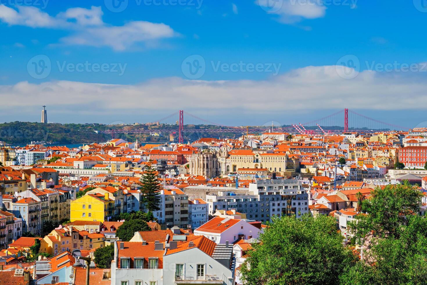 View of Lisbon from Miradouro dos Barros viewpoint with clouds. Lisbon, Portugal photo