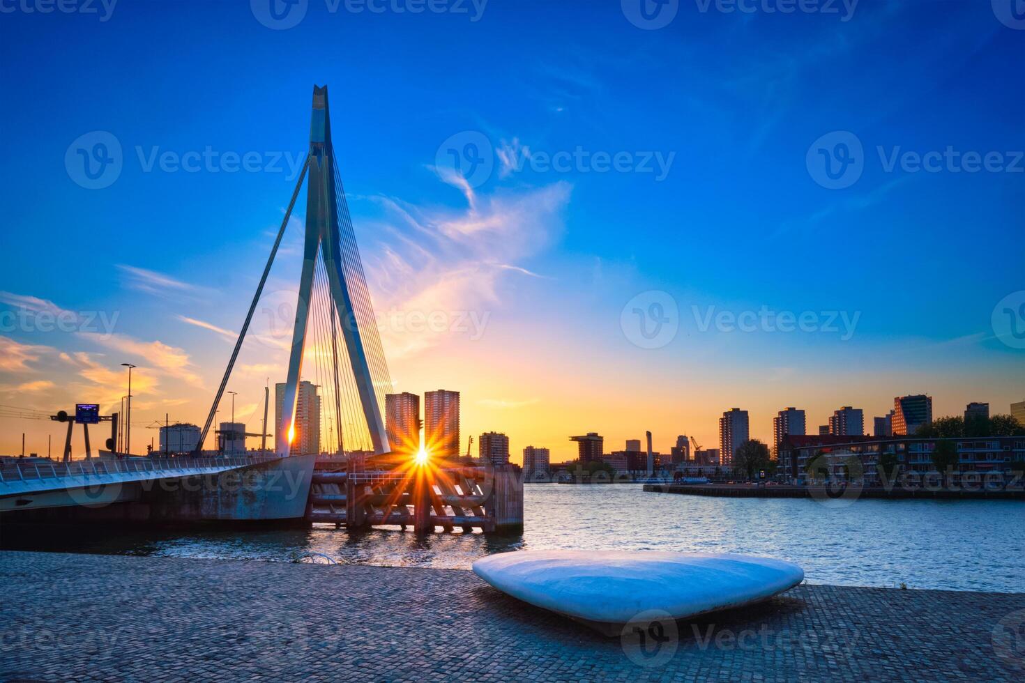 erasmus puente en atardecer, rotterdam, Países Bajos foto