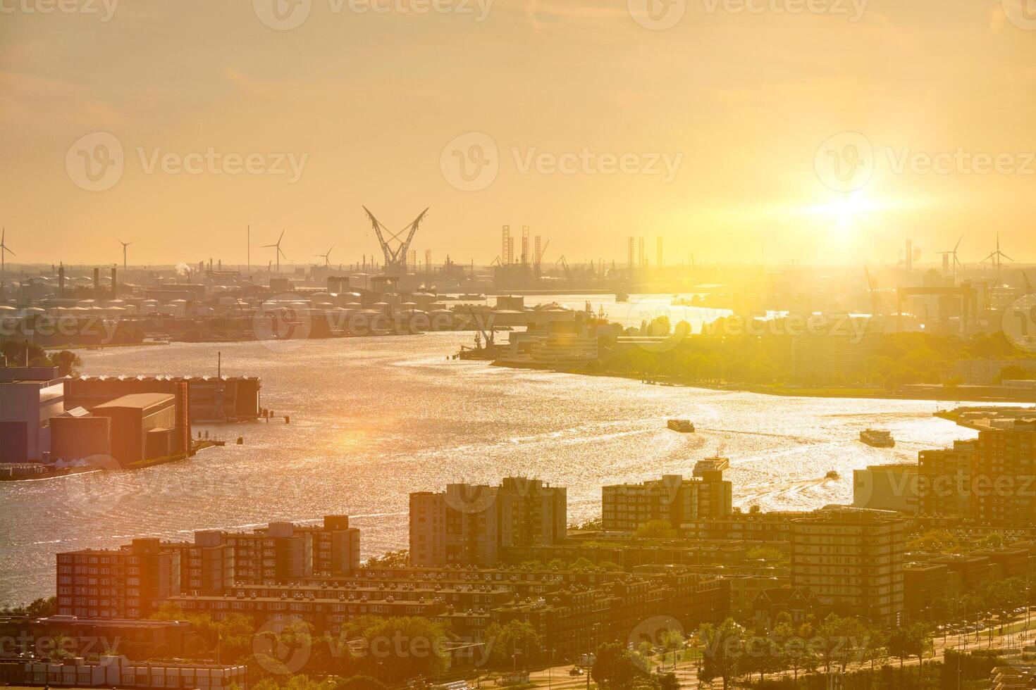 View of Rotterdam port and Nieuwe Maas river photo