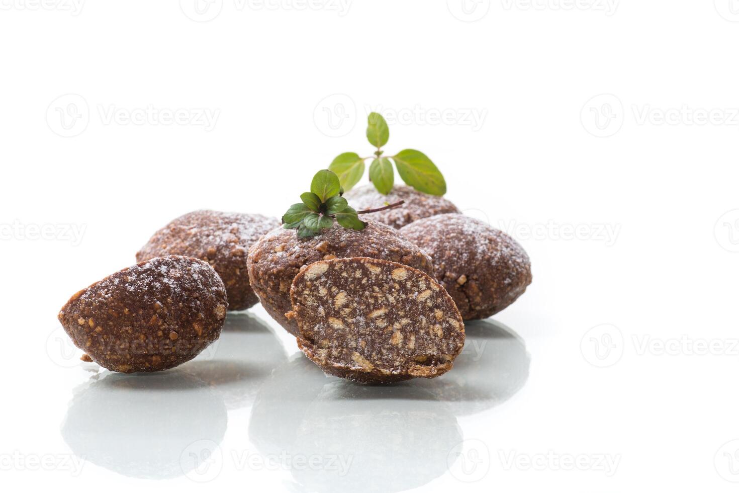 chocolate sweet cakes from mashed biscuits with additives photo