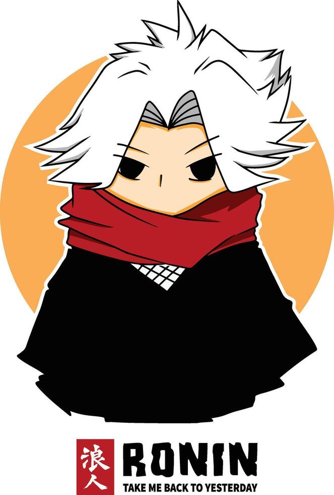 Illustration of an original character in anime style. A Samurai that called Ronin, means a samurai who had no lord or master vector