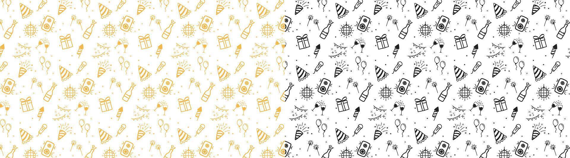 doodle party icon seamless pattern background, sketch style hand drawing anniversary icon, birthday vector