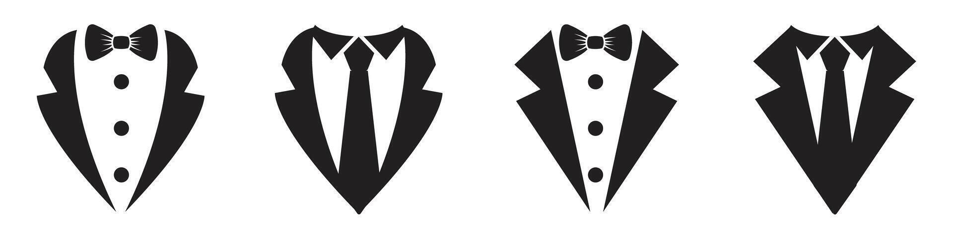 negro smoking sencillo icono formal uniforme para hombres negro aislado smoking con Corbata vector