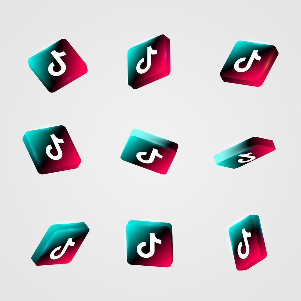 Tik Tok 3d social red icono, negro tik tok icono colección vector