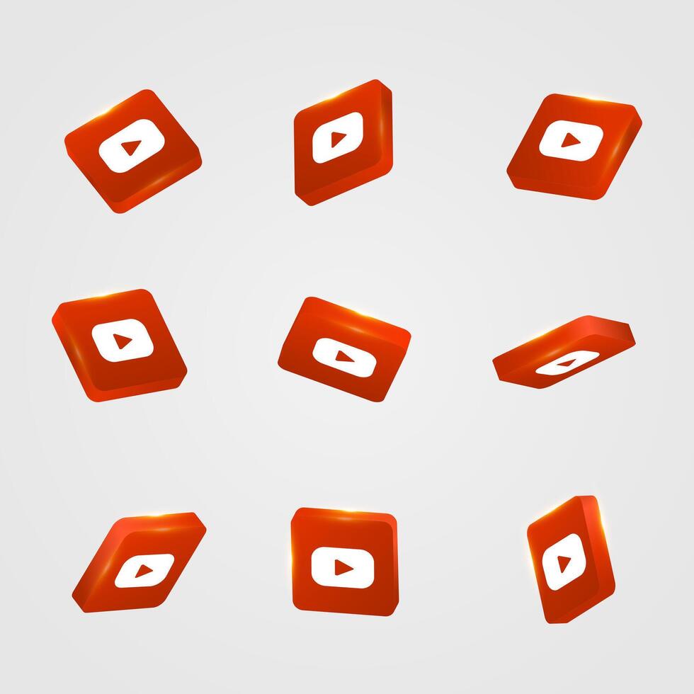 youtube 3d social network icon, youtube icon collection, button template vector