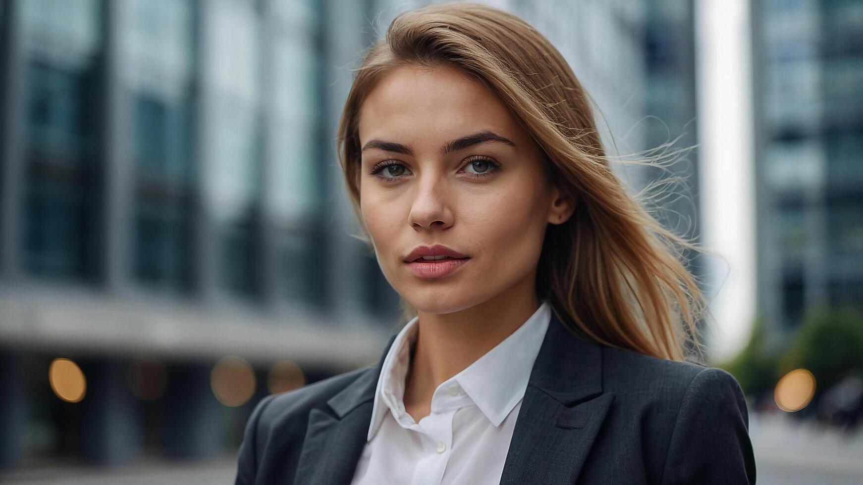 ai generado un hermosa joven mujer en un negocio traje foto