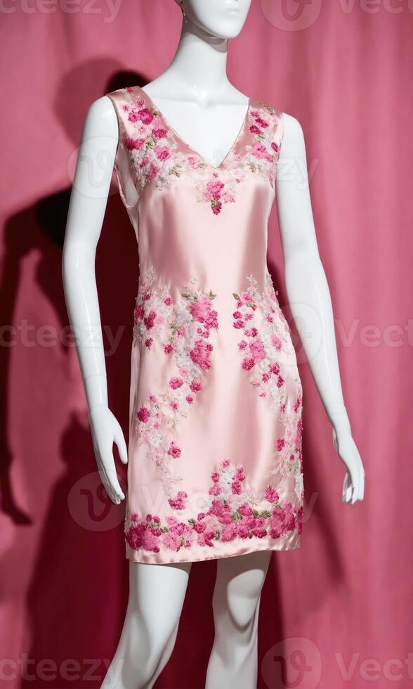 AI generated mini dress with low neckline on a mannequin. ai generative photo
