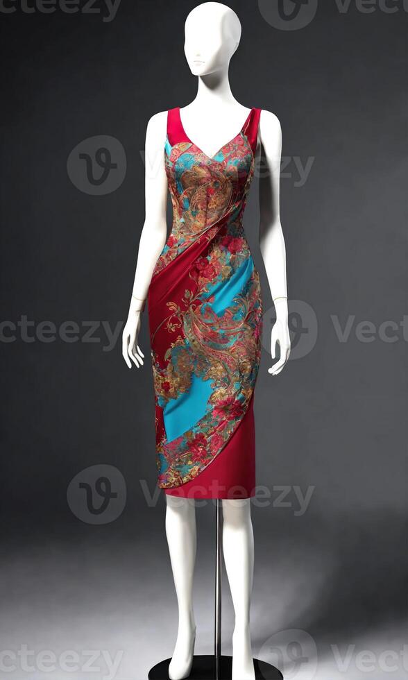 AI generated mini dress with low neckline on a mannequin. ai generative photo