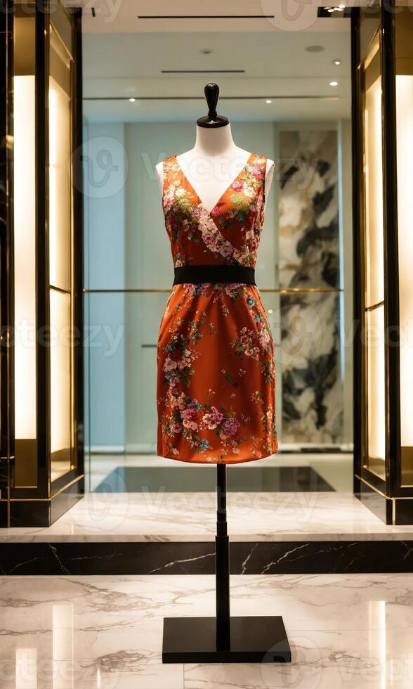 AI generated mini dress with low neckline on a mannequin. ai generative photo