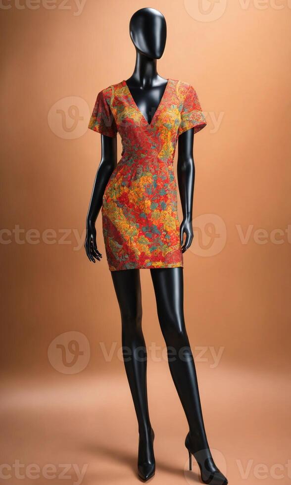 AI generated mini dress with low neckline on a mannequin. ai generative photo
