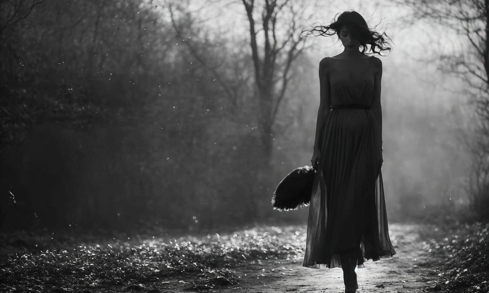 AI generated Blurry motion silhouette of a girl with long hair. ai generative photo