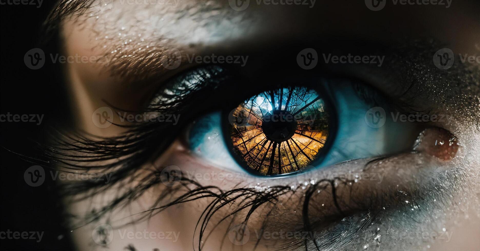 AI generated Close-up of beautiful female eye with broken glass effect. Fantasy image. ai generative photo