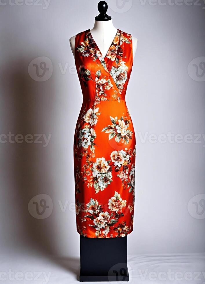 AI generated Fashionable evening orange summer dress on a mannequin. ai generative. ai generative photo