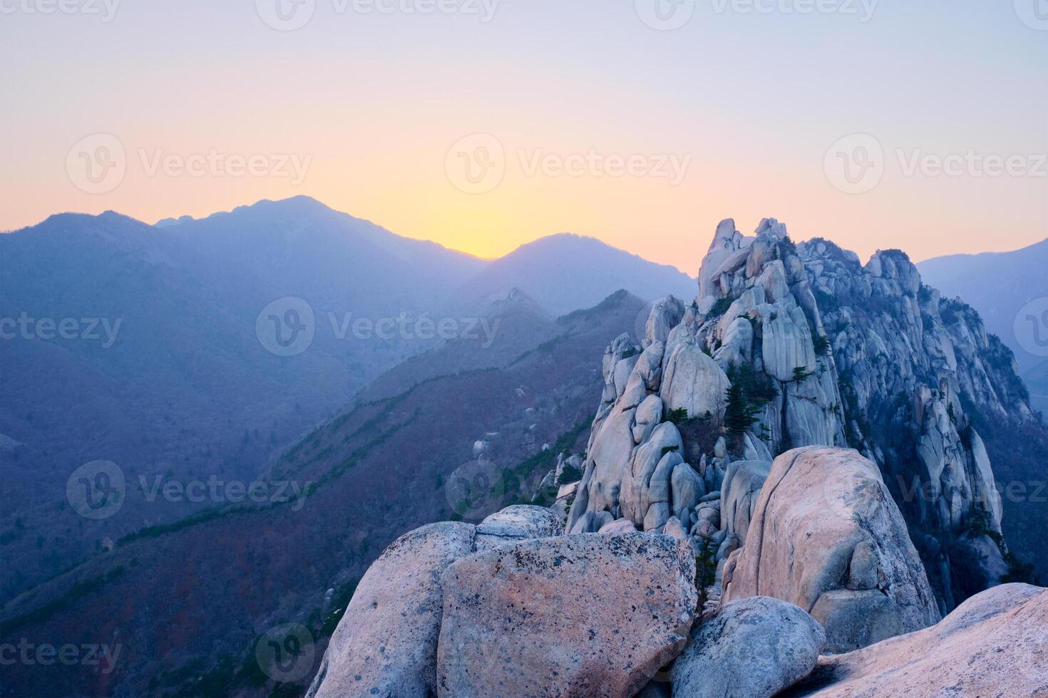 View from Ulsanbawi rock peak on sunset. Seoraksan National Park, South Corea photo