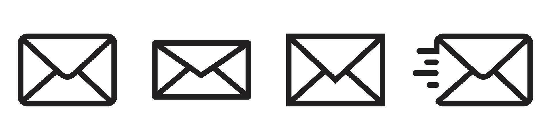 conjunto correo, mensaje, bandeja de entrada icono plano aislado en blanco antecedentes vector