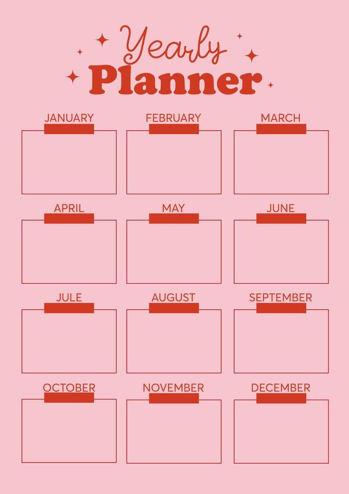Vector yearly planner template organizer and schedule with month