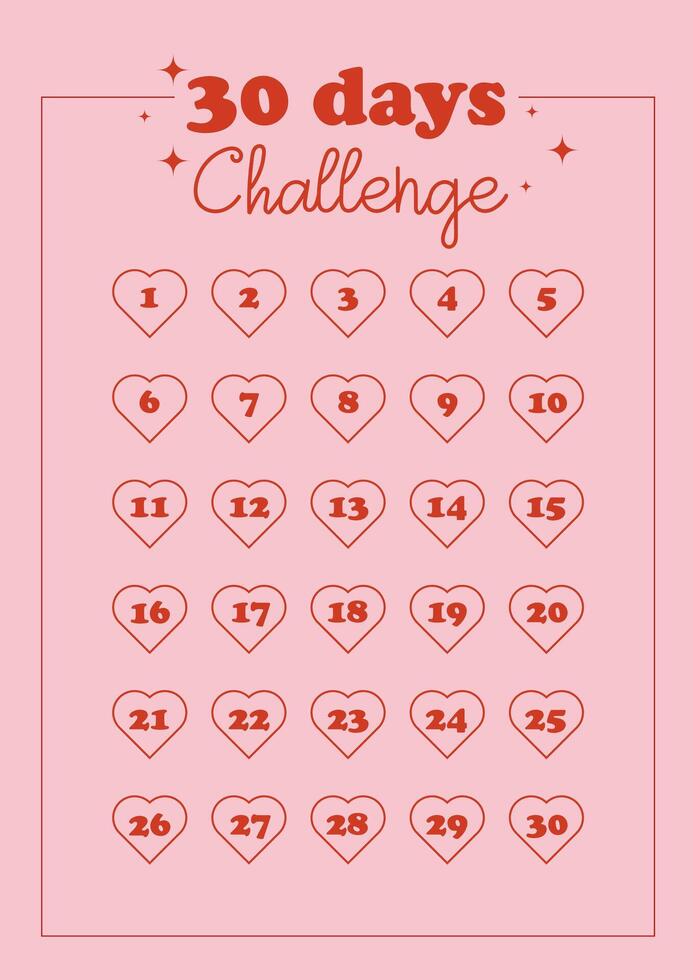 Vector 30 days challenge template habit tracker, notebook page, pink background