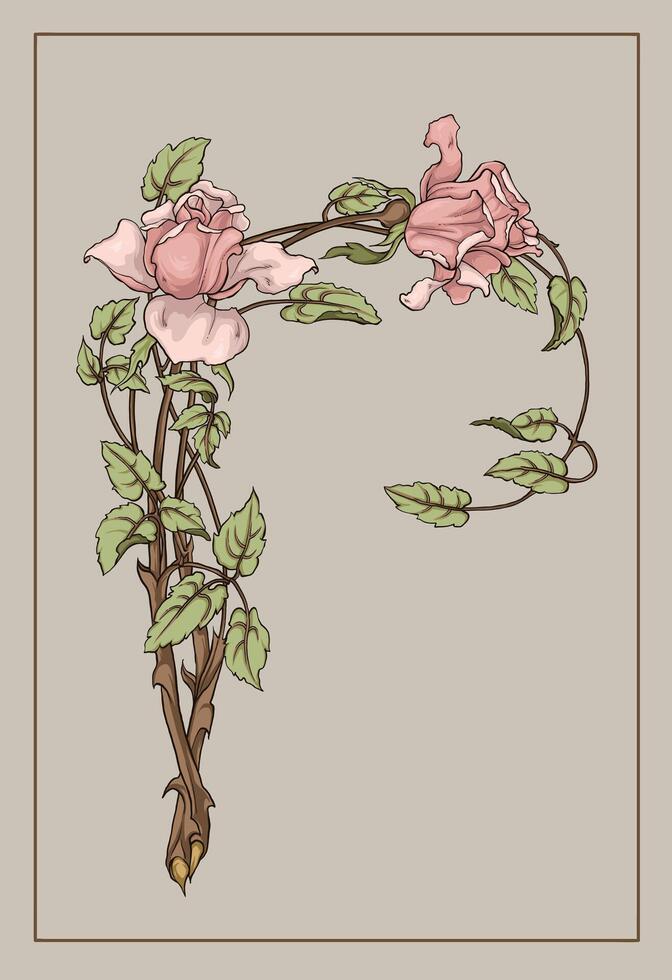 mano dibujado Arte Nouveau Rosa ilustración vector