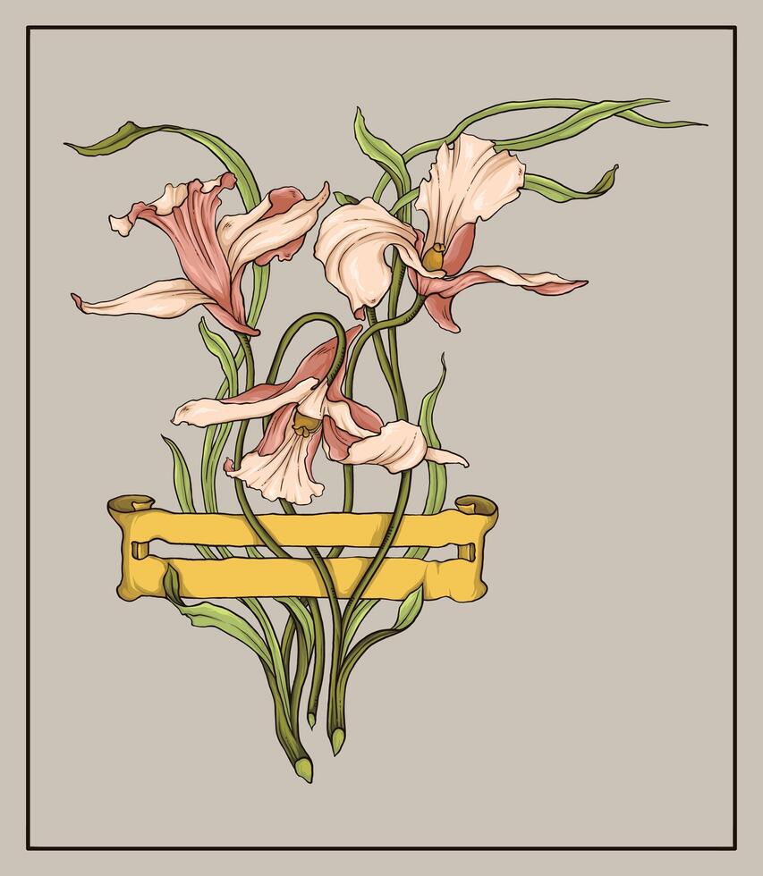 Hand drawn art nouveau Wild flower illustration vector