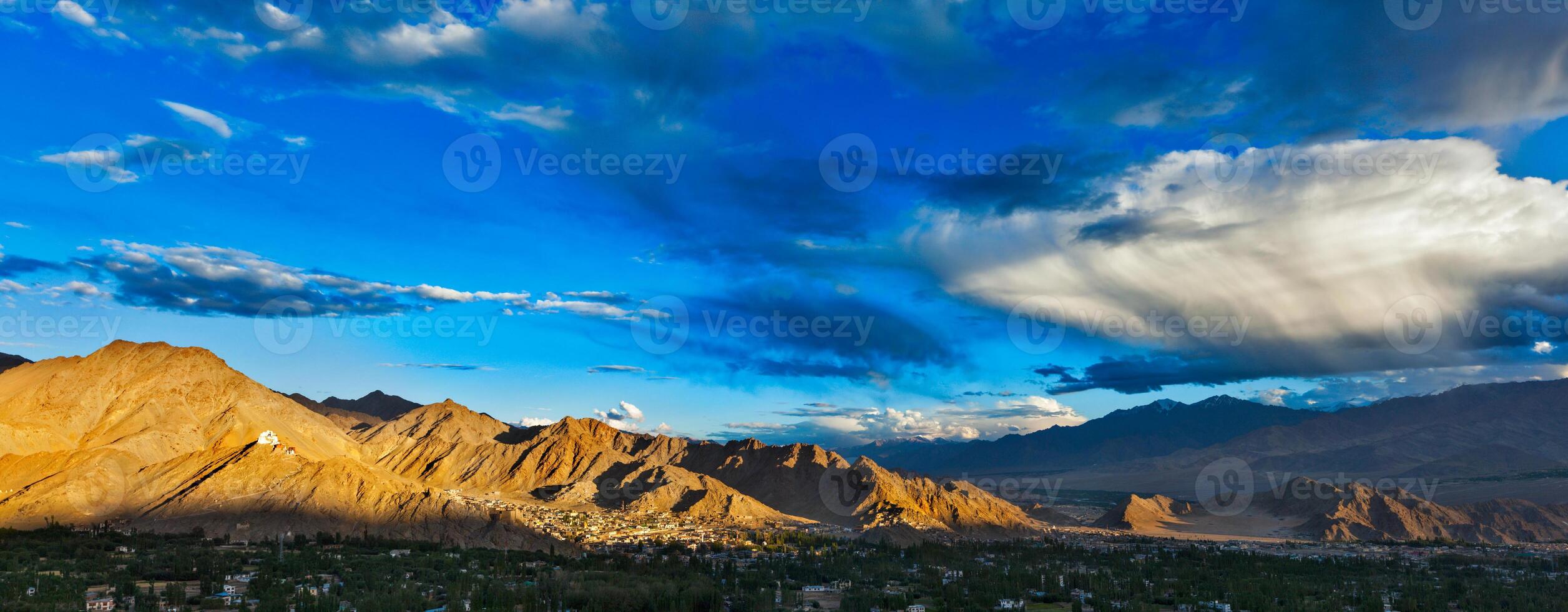 Sunset panorama of Leh. Ladakh, India photo
