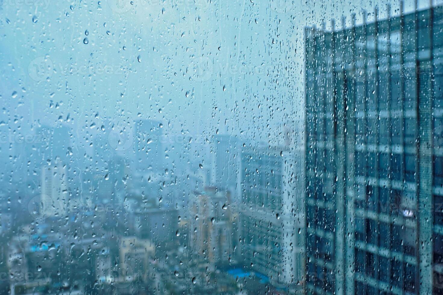 Rain drops on window photo
