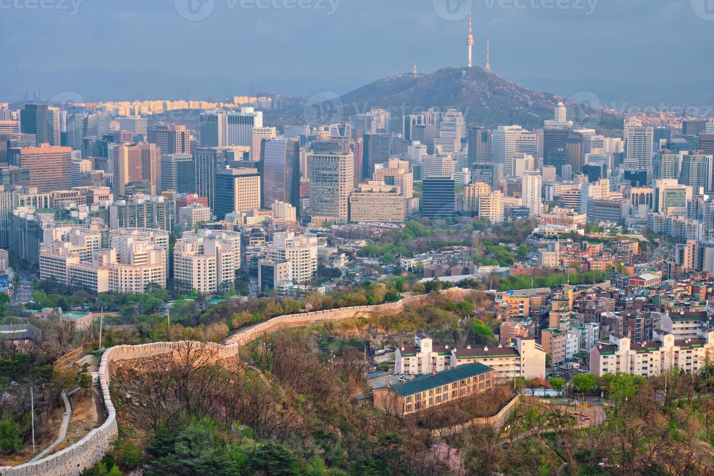 Seoul skyline on sunset, South Korea. photo